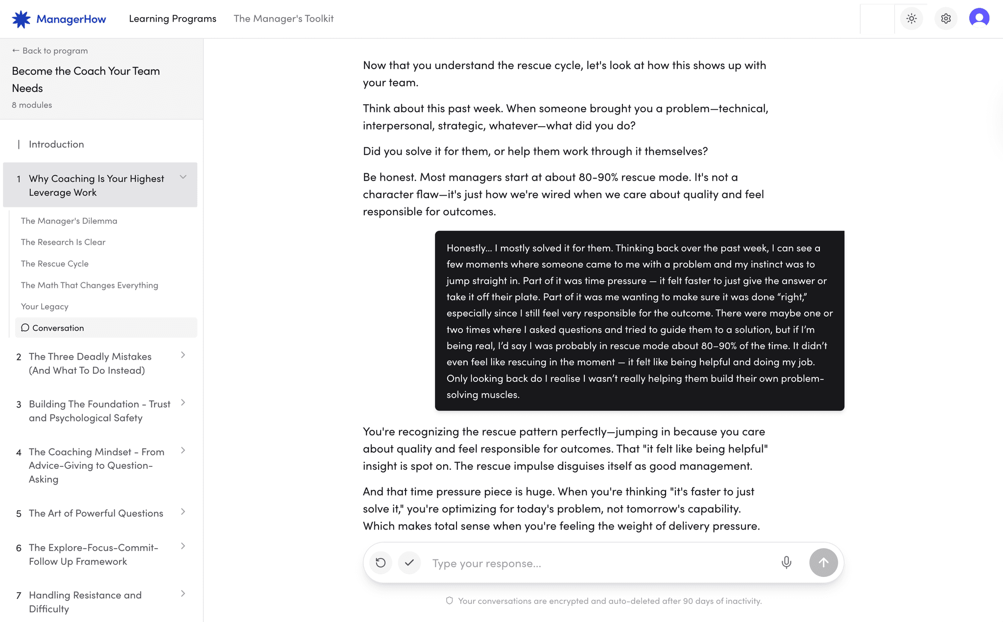 AI coaching conversation screenshot